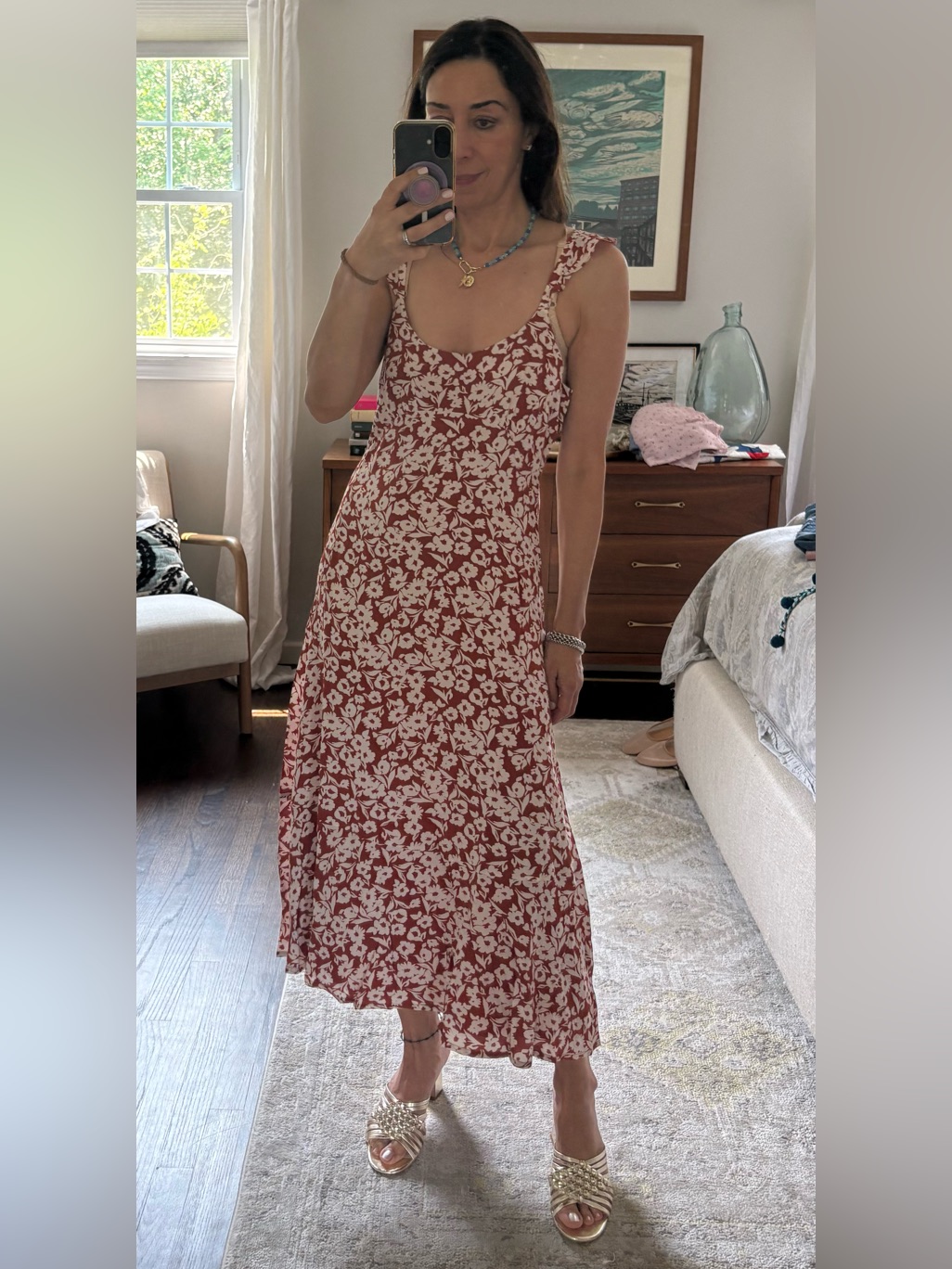 Roller Rabbit Olindo Quinn Silk Midi Dress Terracotta Floral Nwt